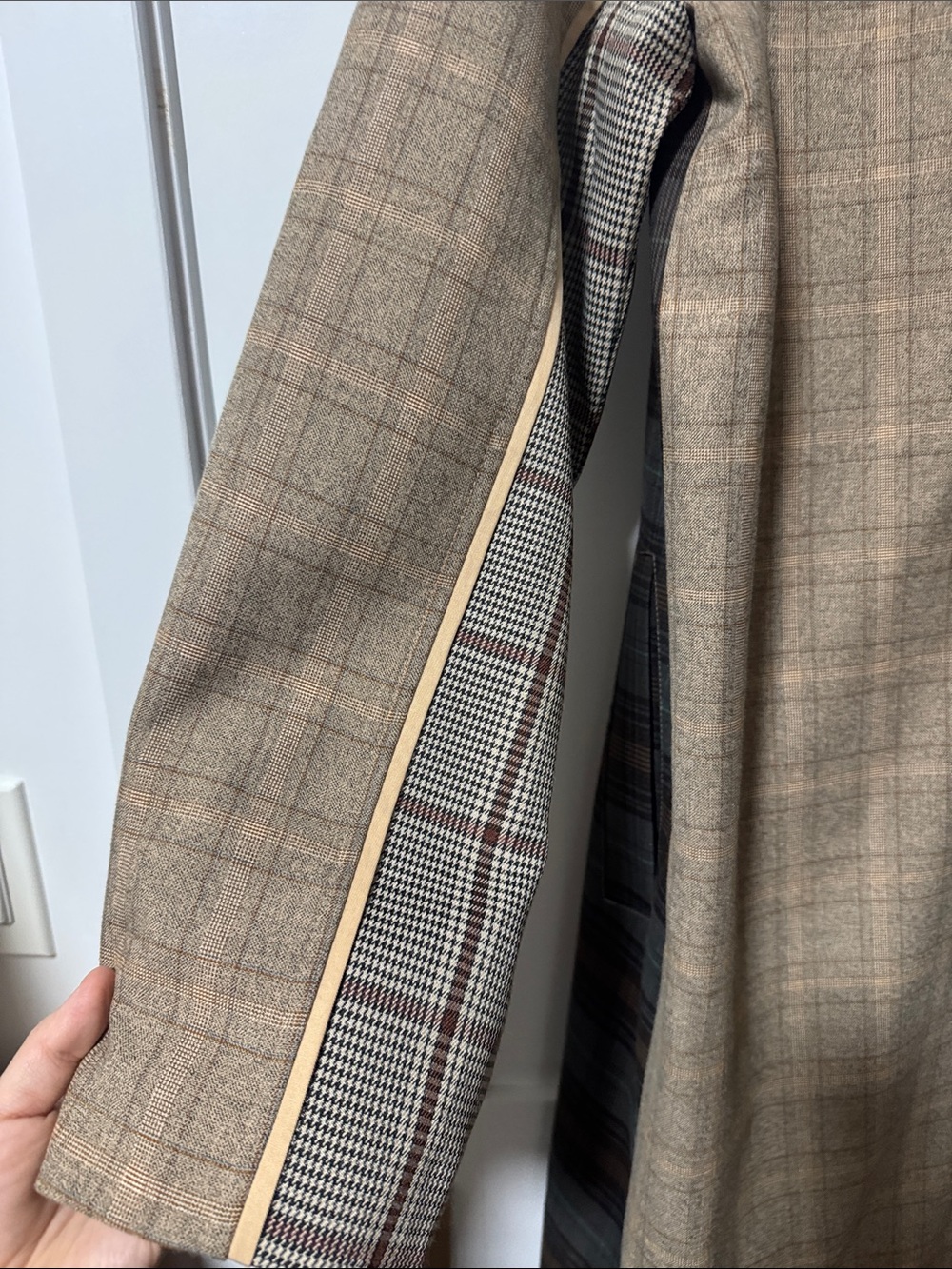 BDG Patchwork Plaid Trench Coat in Brown and Gray - Picture 4 of 5